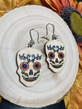 Load image into Gallery viewer, Hand painted wood earrings with Swarovski crystals and silver findings - Roma Street