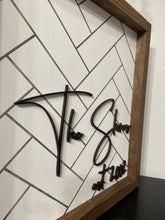 Load image into Gallery viewer, Add your name and special date sign / Herringbone background / Pattern sign / Anniversary sign / Last name sign / Personalized name sign