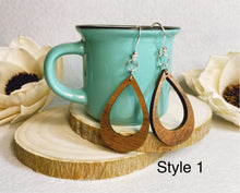 Load image into Gallery viewer, Wood earrings/ walnut earrings/ wood earrings/ sterling silver earrings / 925 silver earrings/ wood and silver earrings