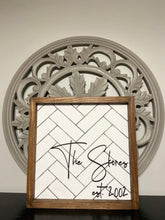 Load image into Gallery viewer, Add your name and special date sign / Herringbone background / Pattern sign / Anniversary sign / Last name sign / Personalized name sign