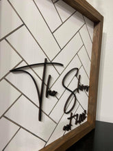 Load image into Gallery viewer, Family name and established date sign with herringbone background
