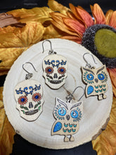 Load image into Gallery viewer, Hand painted wood earrings with Swarovski crystals and silver findings - Roma Street
