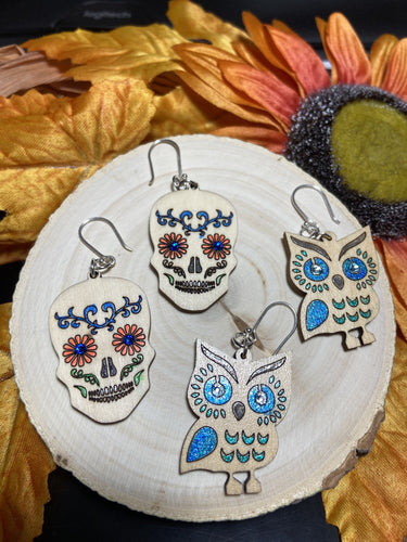 Hand painted wood earrings with Swarovski crystals and silver findings - Roma Street