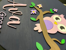 Load image into Gallery viewer, Owl on a branch Personalized Name Sign
