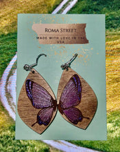 Cargar imagen en el visor de la galería, Hand painted butterfly earrings/laser engraved wooden earrings / flower earrings / 925 silver and wood earrings / maple earrings
