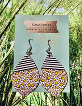 Load image into Gallery viewer, Hand painted Daisy and Stripes earrings/laser engraved wooden earrings / flower earrings / 925 silver and wood earrings / maple earrings
