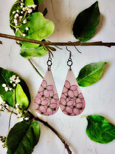 Load image into Gallery viewer, Hand painted hydrangea earrings/laser engraved wooden earrings / flower earrings / 925 silver and wood earrings / maple earrings
