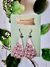 Load image into Gallery viewer, Hand painted hydrangea earrings/laser engraved wooden earrings / flower earrings / 925 silver and wood earrings / maple earrings
